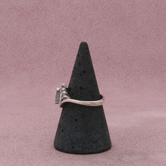 sterling silver marquise-cut aquamarine & cz ring size 7 - Picture 2 of 3